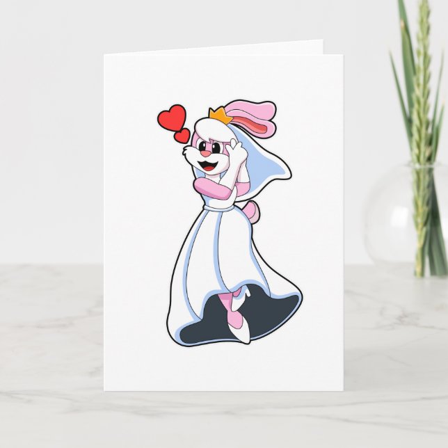 Carte Lapin avec robe Mariage & Couronne (Devant)