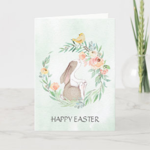 Carte Lapin avec Watercolor Wreath Pâques