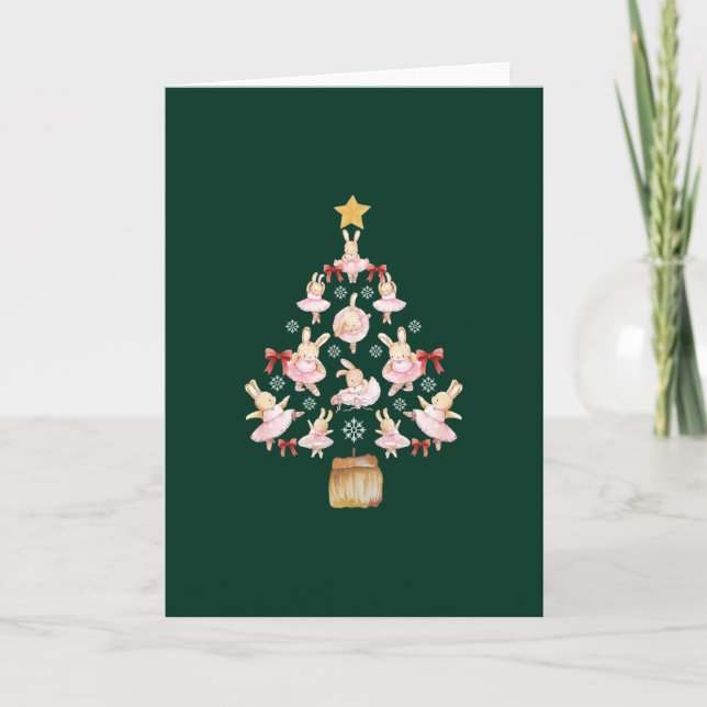 Carte Lapin Ballerine de Ballet Arbre de Noël (Devant)