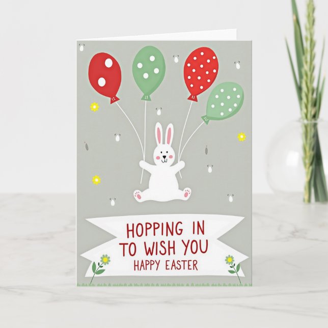 Carte Lapin Ballon à Points (Devant)