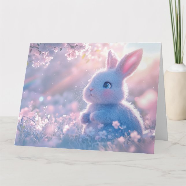 Carte Lapin bébé adorable dans un champ de fleurs (Devant)