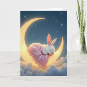 Carte Lapin Bébé Sur un Croissant de Lune