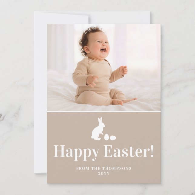 Carte Lapin beige et blanc avec photo personnalisée de P (Devant)