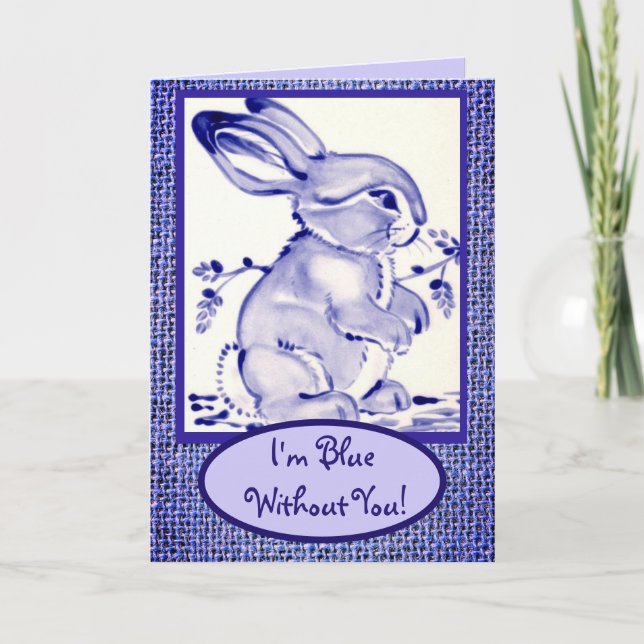 Carte Lapin Blanc Bleu Note Vous Manque Vide  (Devant)
