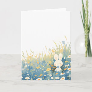 Carte Lapin Blanc se Cachant dans une Prairie