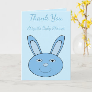 Carte Lapin bleu garçon visage personnalisé Baby Shower