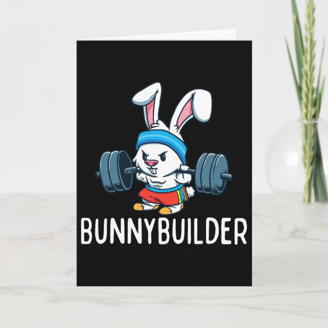 Carte Lapin Bodybuilder Pâques Bunnybuilder Fitness Gym  (Devant)