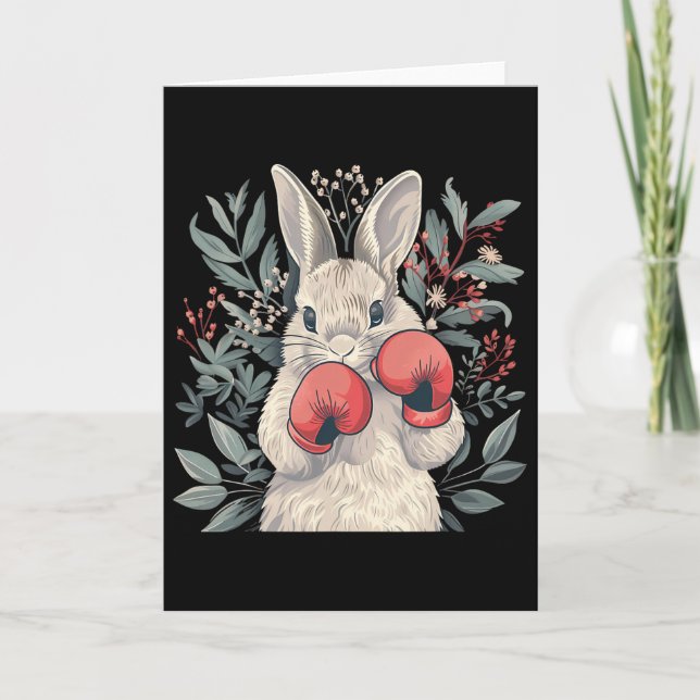 Carte Lapin boxeur avec gants de boxe Kickboxing Drôle B (Devant)