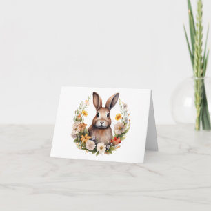 Carte Lapin Brown avec Fleurs de ressort BLANC