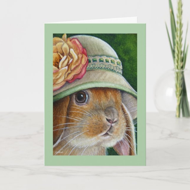 Carte Lapin Brun aux Oreilles de Lapin dans un Chapeau d (Devant)