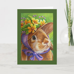 Carte Lapin Brun aux Oreilles Tombantes en Chapeau d'Eau