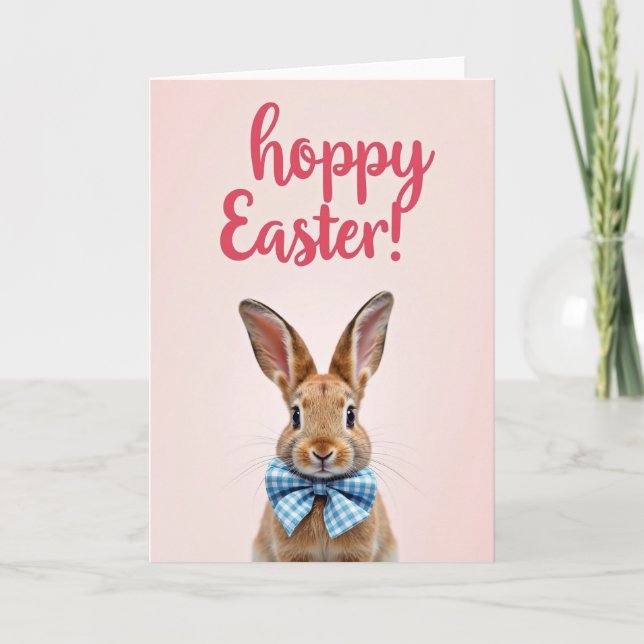 Carte Lapin Brun Rouge Ruban (Devant)