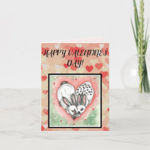 Carte Lapin Bunny Saint-Valentin Cœur Rose Rouge Animal 