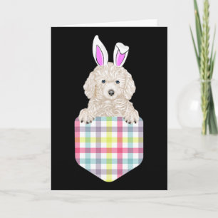 Carte Lapin Chien Poodle Blanc à Carreaux de Pâques Dans