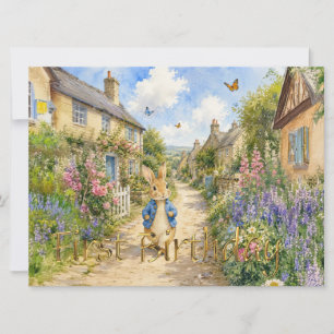 Carte Lapin Classique Anglais Campagne Joyeux 1er Annive