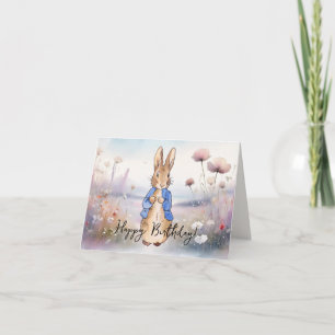 Carte Lapin classique champ de fleurs sauvages Joyeux an