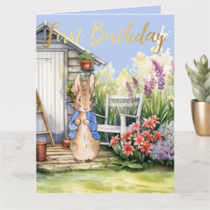 Carte Lapin classique dans le jardin 1er Anniversaire