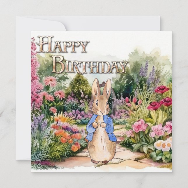 Carte Lapin classique jardin Joyeux Anniversaire (Devant)