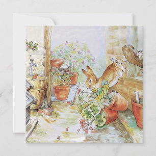 Carte Lapin classique parmi les pots de plantes