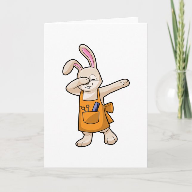 Carte Lapin coiffeur avec peigne et ciseaux (Devant)