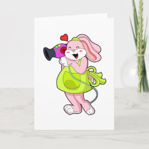 Carte Lapin coiffeur avec sèche-cheveux