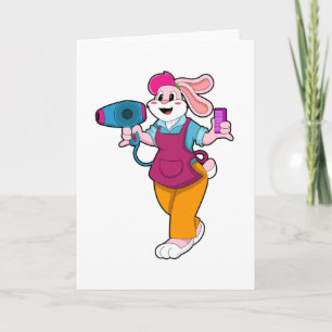 Carte Lapin coiffeur avec sèche-cheveux et peigne