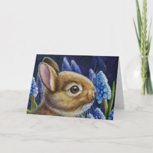 Carte Lapin Cottontail & Jacinthe des Bois Aquarelle