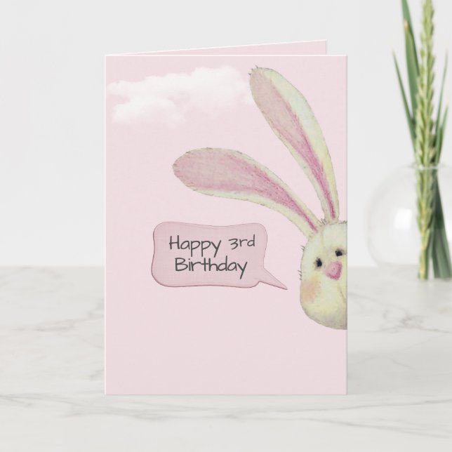 Carte Lapin d'anniversaire 3e sur rose (Devant)