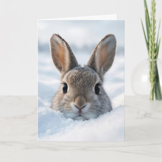 Carte Lapin d'anniversaire dans une congère (Devant)