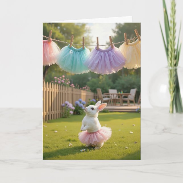 Carte Lapin d'anniversaire portant un tutu rose (Devant)