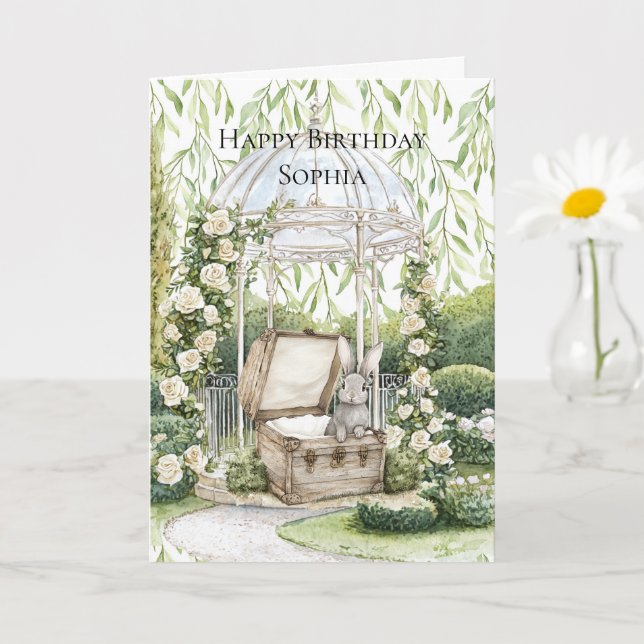 Carte Lapin dans une poitrine de feuilles vertes florale (Petite plante)