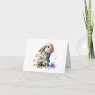 Carte Lapin d'aquarelle dans le champ de fleurs BLANK
