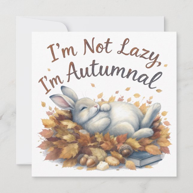 Carte Lapin d'automne en Feuille avec une citation amusa (Devant)