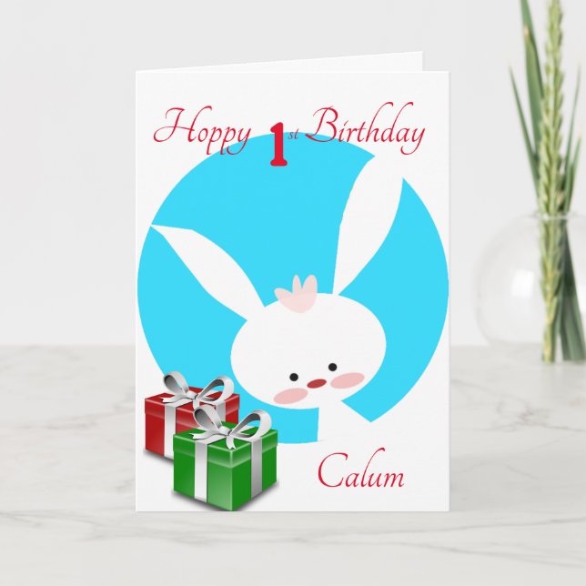 Carte Lapin de 1ère année d'anniversaire de garçons (Devant)