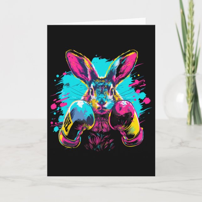 Carte Lapin de boxe avec gants de boxe Kickboxing Drôle  (Devant)