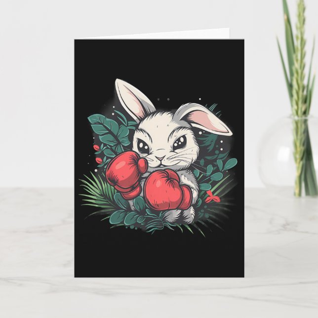 Carte Lapin de boxe avec gants de boxe Kickboxing Drôle  (Devant)