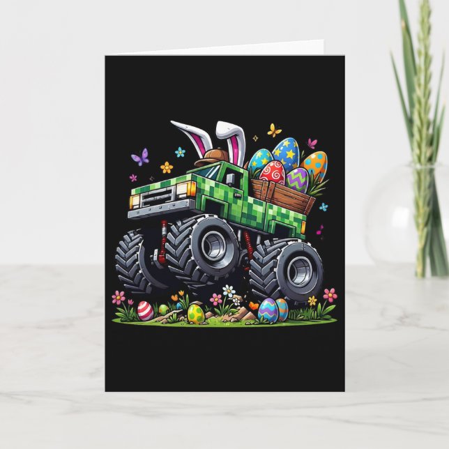 Carte Lapin de camion monstre de Pâques Pixel Chasseur d (Devant)