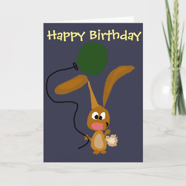 Carte Lapin de lapin drôle avec ballon vert (Devant)