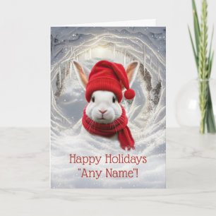 Carte Lapin de Noël blanc mignon personnalisé