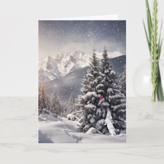 Carte Lapin De Noël Et Cardinaux Dans Les Snowflakes (Devant)
