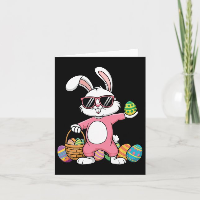 Carte Lapin de Pâques à imprimé léopard soufflant du che (Devant)