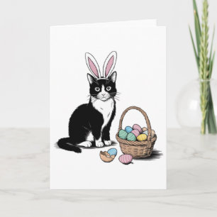 Carte Lapin de Pâques amateur de chat drôle mignon desig