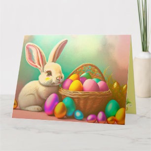 Carte Lapin De Pâques Avec Collection De Paniers