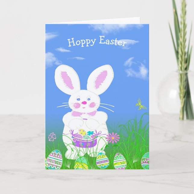 Carte Lapin de Pâques avec des œufs (Devant)