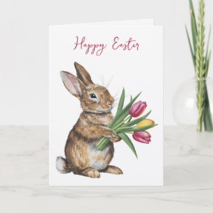 Carte Lapin De Pâques Avec Tulipes