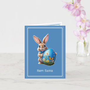 Carte Lapin de Pâques avec un nœud bleu -