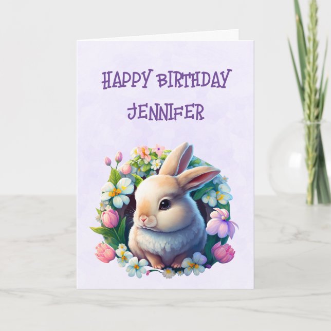Carte Lapin de Pâques bébé dans des fleurs printanières  (Devant)