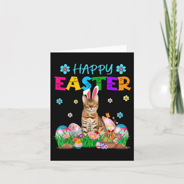 Carte Lapin de Pâques Chasse aux Oeufs Chat Bengal Coule (Devant)