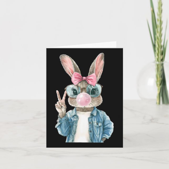 Carte Lapin de Pâques Cool Blow Bubble Gum Lapin Chasse  (Devant)