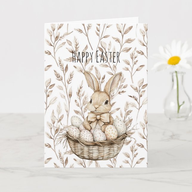 Carte Lapin de Pâques dans un panier d'œufs de Pâques   (Petite plante)